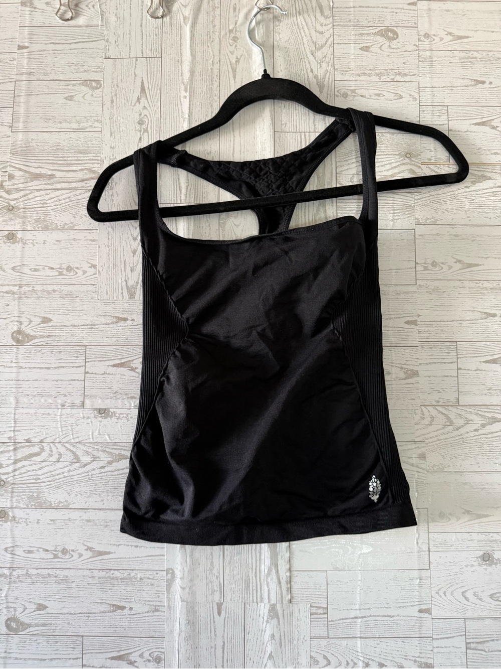 Free People Black Strappy Active Tank with Textured Back